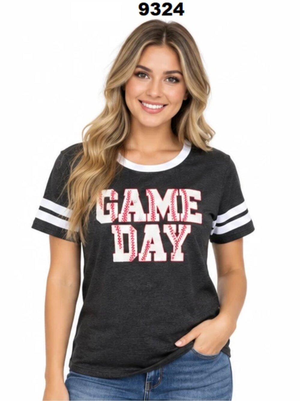 NWT Sable Sky Women's Game Day Graphic Baseball Chenille Varsity Tee Shirt